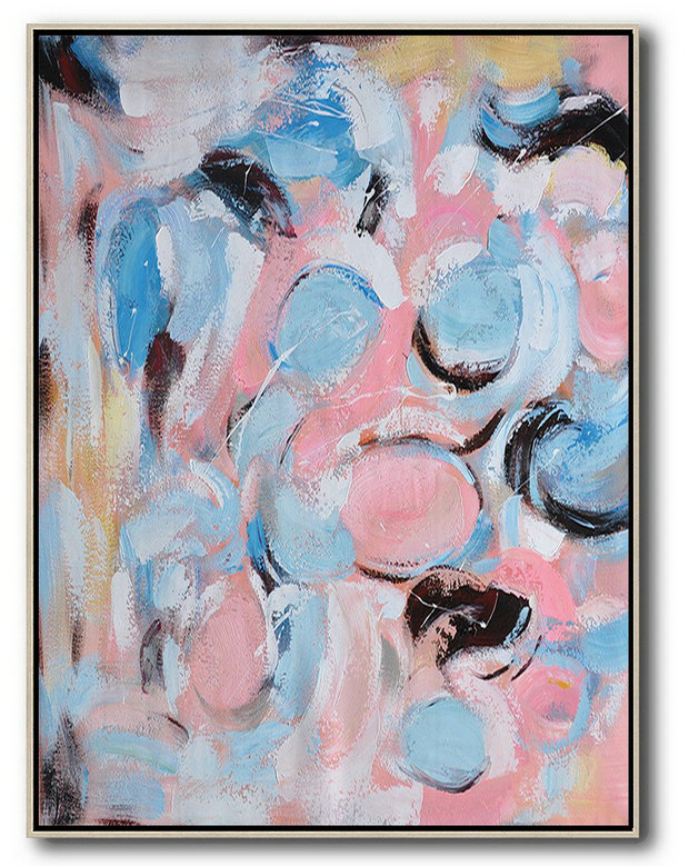 Extra Large Canvas Painting,Vertical Palette Knife Contemporary Art,Contemporary Art Wall Decor,Pink,Blue,Yellow,Brown.etc